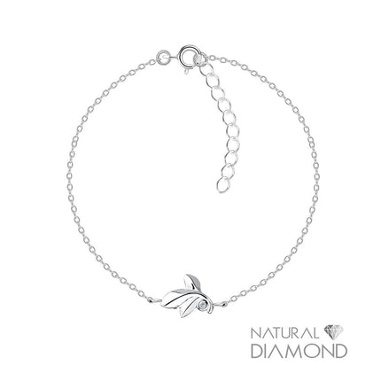 Sterling Silver Leaf Bracelet With Natural Diamond