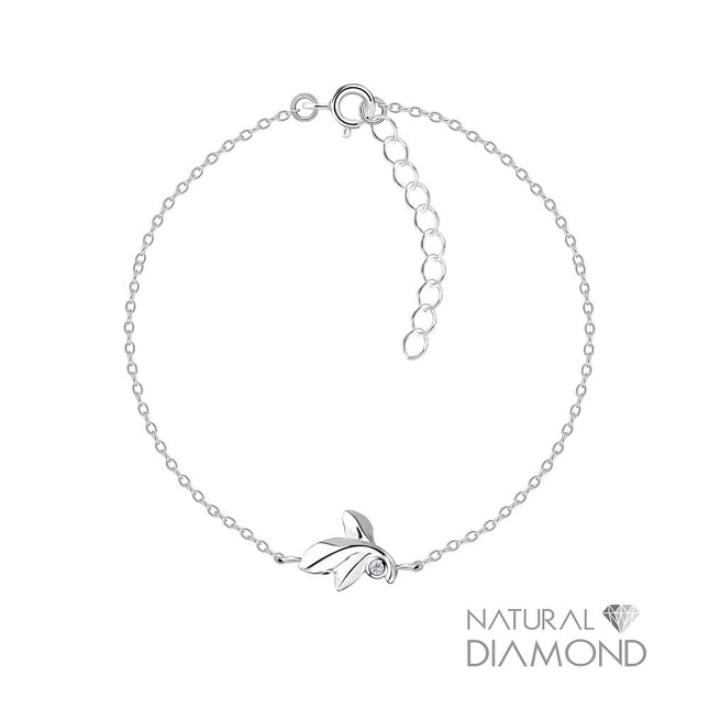 Sterling Silver Leaf Bracelet With Natural Diamond