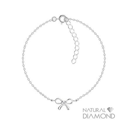 Sterling Silver Bow Bracelet With Diamond