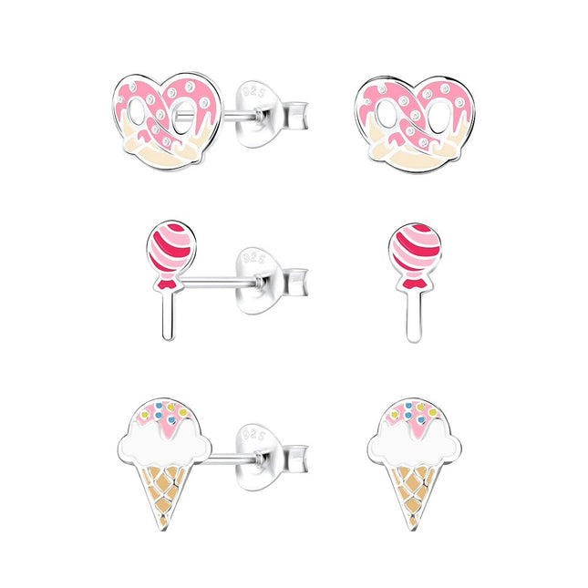 Sterling Silver Sweets Ear Studs Set